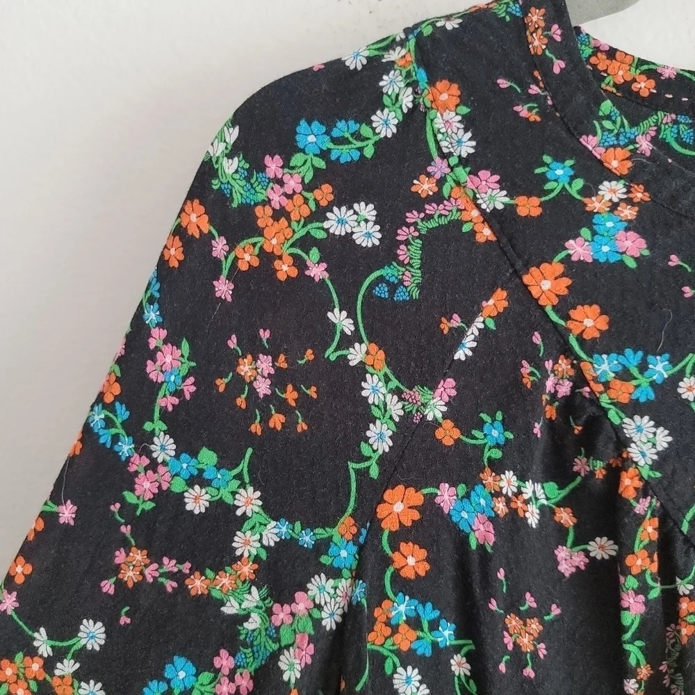 Anthropologie Maeve Black Floral Long Sleeve Button Up Blouse‎ Shirt